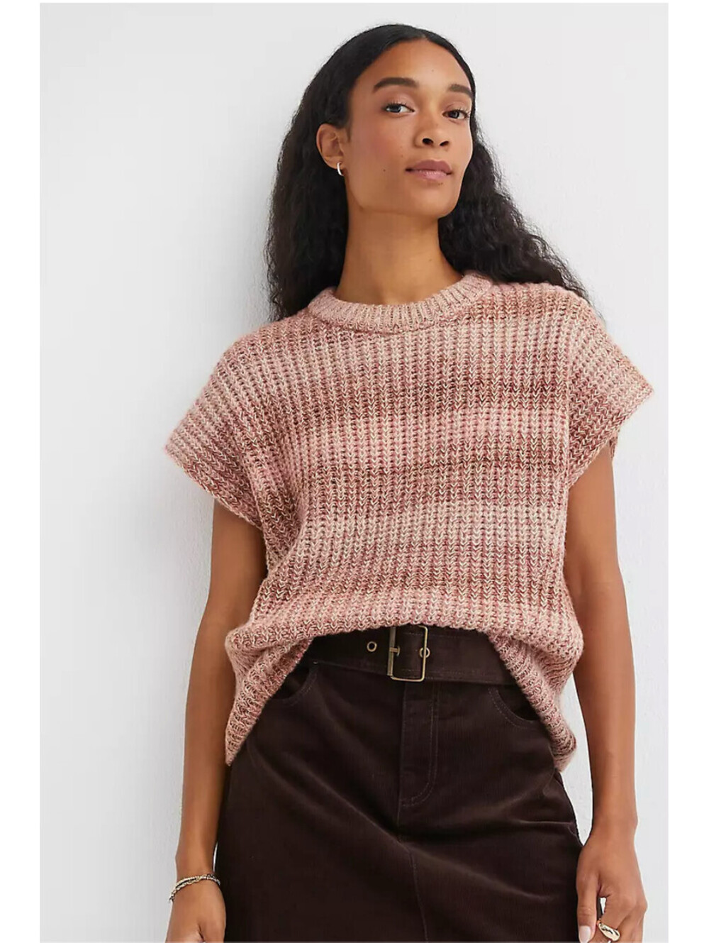 LOFT Womens XS Peach Blush Short Sleeve Spacedye Wedge Knit Sweater